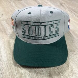 VTG Seattle SuperSonics Snapback Hat NBA Gray Green Pro Player Wool Cap